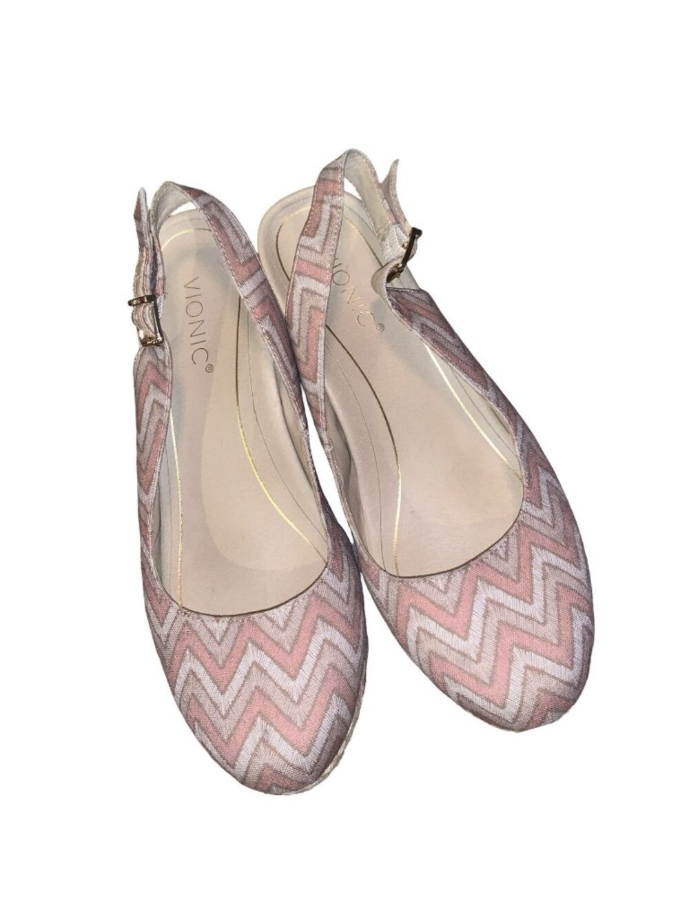 Vionic Coralina espadrille slingback wedge sandals in a dusty pink chevron sz 11
